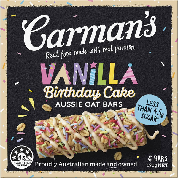 Carman's Oat Muesli Bars Vanilla Birthday Cake 6 Pack 180g