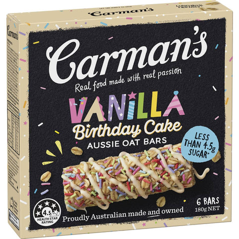 Carman's Oat Muesli Bars Vanilla Birthday Cake 6 Pack 180g