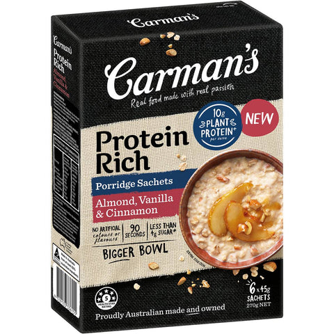 Carman's Protein Rich Almond, Vanilla & Cinnamon Porridge Sachets 6 Pack