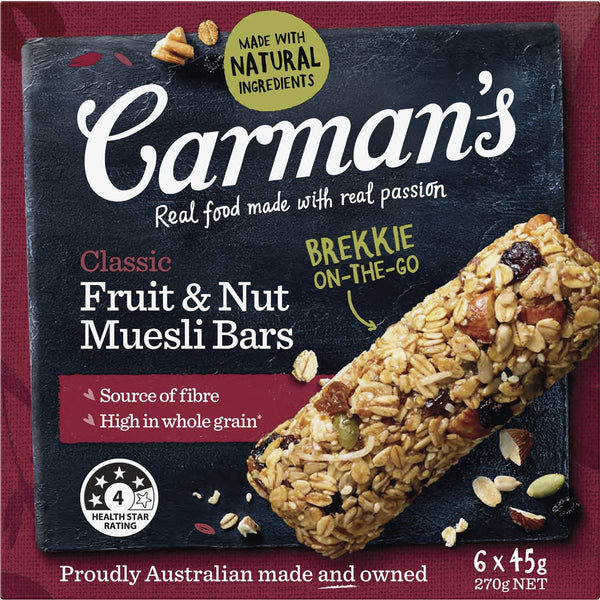 Carman's Classic Fruit & Nut Muesli Bars 6 Pack 270g