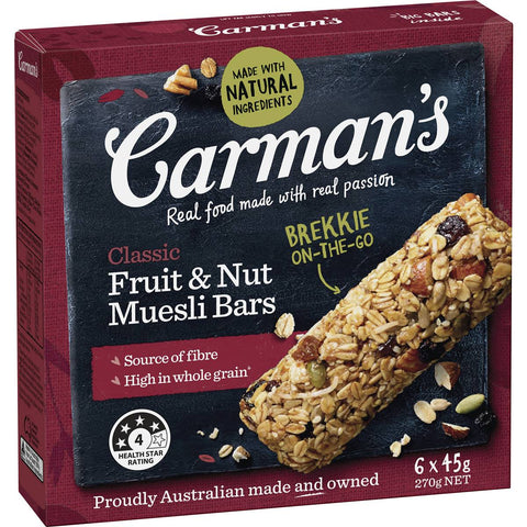 Carman's Classic Fruit & Nut Muesli Bars 6 Pack 270g