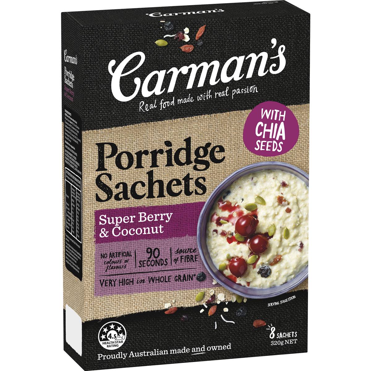 Carman's Super Berry & Coconut Gourmet Porridge Sachets 320g