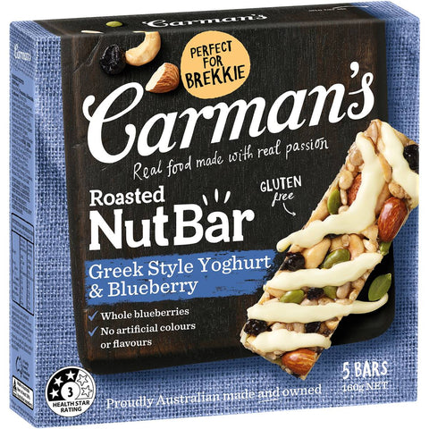 Carman's Roasted Nut Bars Greek Style Yoghurt Blueberry 5 Pack 160g