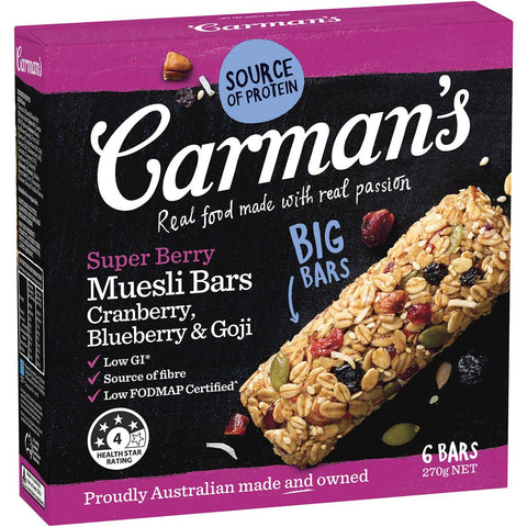 Carman's Super Berry Muesli Bars 6 Pack 270g