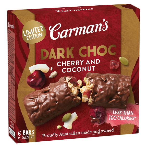 Carman's Dark Choc Cherry Coconut Bar 6 Pack 210g