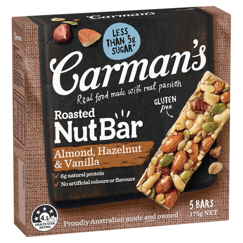 Carman's Almond, Hazelnut Vanilla Nut Bars 5 Pack 175g