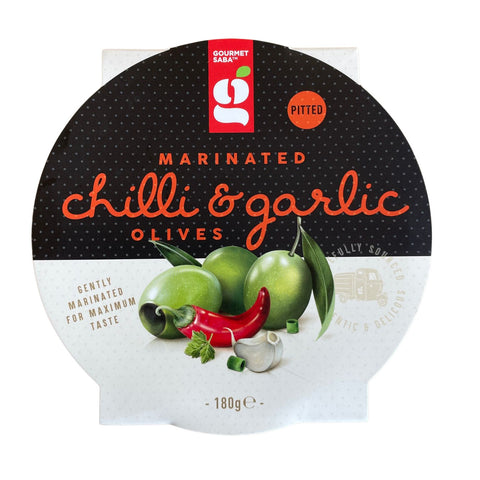 Gourmet Saba - Marinated Chilli & Garlic Olives 180g