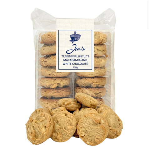 Jen's Traditional Biscuits - Macadamia & White Chocolate Biscuits 300g