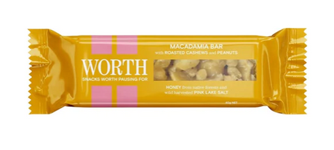 WORTH FOODS Macadamia Bar Honey & Pink Lake Salt 40g