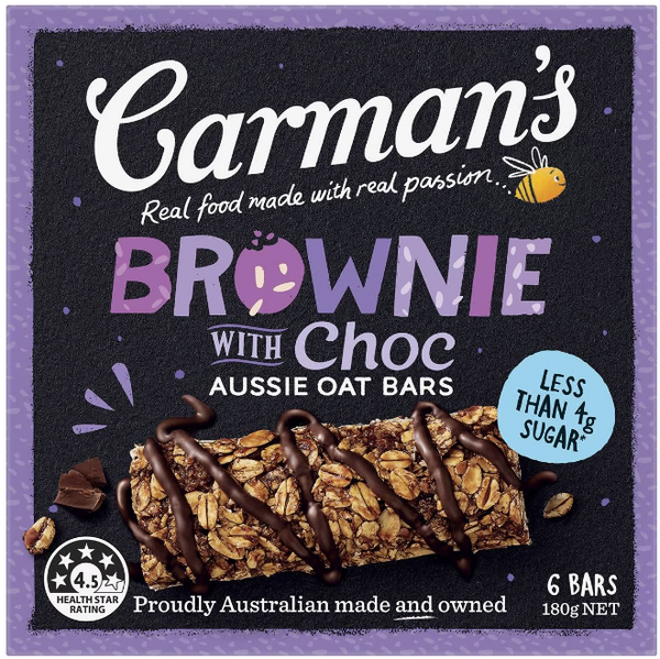 Carman's Aussie Oat Muesli Bars Brownie With Choc 6 Pack 180g