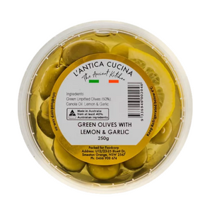 L’ANTICA CUCINA - Green Olives with Lemon Garlic 250g