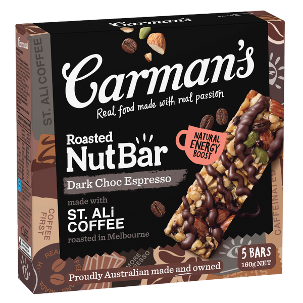 Carman's Dark Choc Espresso Nut Bars 160g