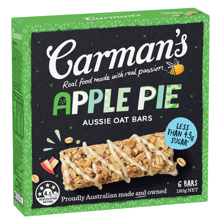 Carman's Aussie Oat Muesli Bars Apple Pie & Custard 6 Pack 180g