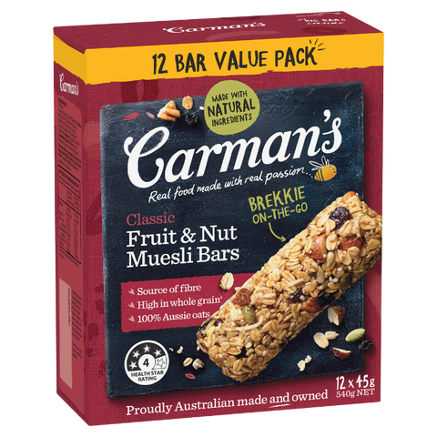 Carman's Classic Fruit & Nut Muesli Bars 12 Pack 540g
